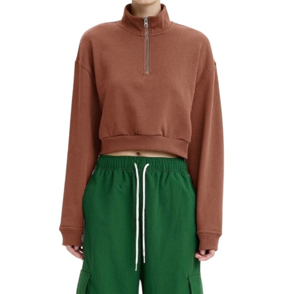 Levi's Rust Cosmo Terry Mock Neck Standard Fit 1/4 Zip Cropped Sweatshirt XL